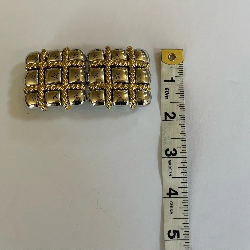 VTG Paquette Gold and Silver Tone Tic Tac Toe Square Interlocking Belt Buckle OS